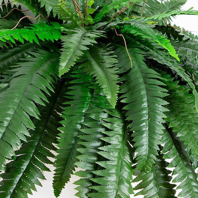 Nearly Natural 48 in Artificial Boston Fern Hanging Plant (Set of 2) | Large Hanging Fake Plant, 67 Long Realistic Fronds, Maintenance-Free, Office and Home Decor