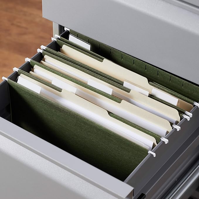 Amazon Basics Hanging File Folders with Adjustable Tabs, Sturdy Expandable Document Organizer, Letter Size 8.5x11 inch, Green, 25-Pack