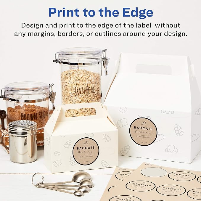 Avery Kraft Brown Round Labels with Sure Feed Technology, 2.5" Diameter, Print to the Edge, Laser/Inkjet Printable Labels, 5 Packs of 22808, 1,125 Total