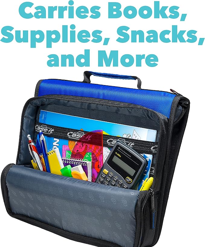 Case-it School Zipper Binder | 2-Inch O-Rings | 400-Sheet | LT-007 Purple | Universal, 13-Inch Laptop/Tablet Padded Pocket, Multiple Storage Pockets, Shoulder Strap, School & Office Organizer