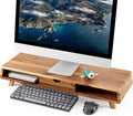 Tinamo Acacia Monitor Stand with Drawer, Multi-Purpose Storage (Patented) | Acacia Wood, Fits Monitors up to 32", Built-in Drawer, Hidden Storage, Non-slip, Round Edge, Ergonomic Height, Easy Assembly