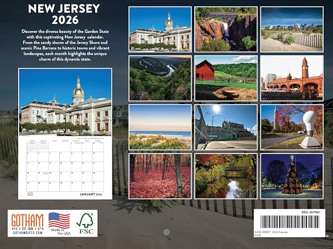 New Jersey Calendar 2026 Wall 12 Month Monthly NJ Scenic Souvenirs Themed Gifts | American Made In The USA