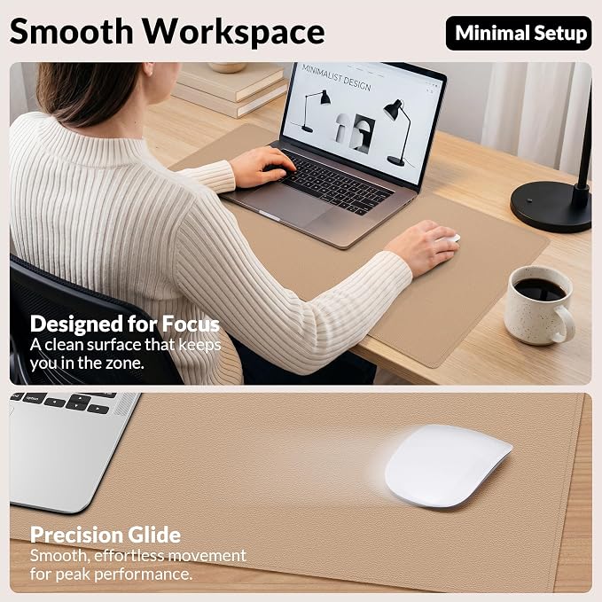 AFIING Cork Desk Mat, Dark Apricot, 35.4" x 17", Desk Pad Protector | Dual-Sided Cork & PU Leather, Waterproof, Non-Slip for Mouse, Writing, Office, Home