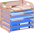 Paper Organizer Letter Tray with Handle Mesh 5 Trays | Desk File Organizer Paper Sorter Desk Organizer for Office, Home or School-Rose Gold