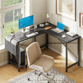 Alpen Gaming Desk, Home Office L Shaped Desk, Small Computer Corner PC Table with Side Bag and Reversible Shelf, Sturdy Writing Workstation for Bedroom, Living Room, Grey
