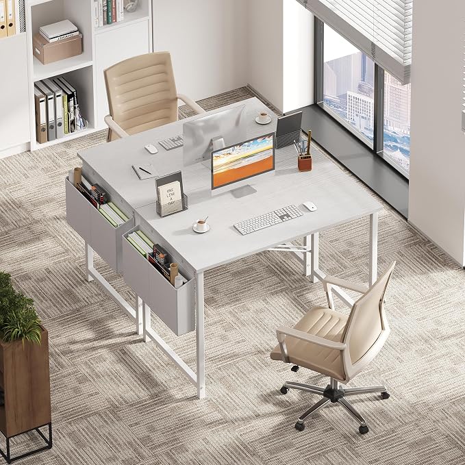 OLIXIS Small Computer Desk, 40 Inch Gaming Desks for Home Office | Writing Study Craft Work Table, Computer Workstation for Bedroom Small Spaces with Storage Bag, All White