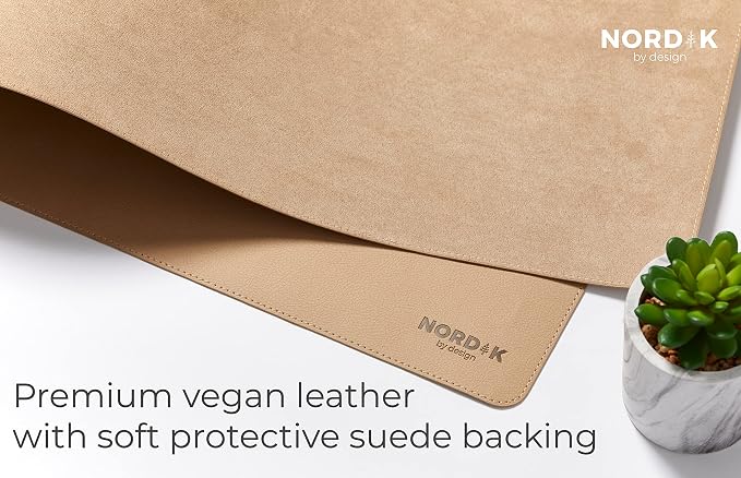 Nordik Leather Desk Mat -Champagne Beige- Large Leather Desk Pad (35x17 in) | Premium Vegan Leather Desk Pad with Cable Organizer, Giftable, Extended Waterproof Mouse Mat, Non-Slip Desk Pad Protector