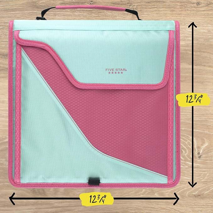 Five Star Zipper Binder, 3-Inch D-Ring Case Binder, 850-Sheet Capacity, Multiple Pockets, Front 5-Tab Expanding File, Removable Padded Case and Shoulder Strap, Taffy Twist (292960L)