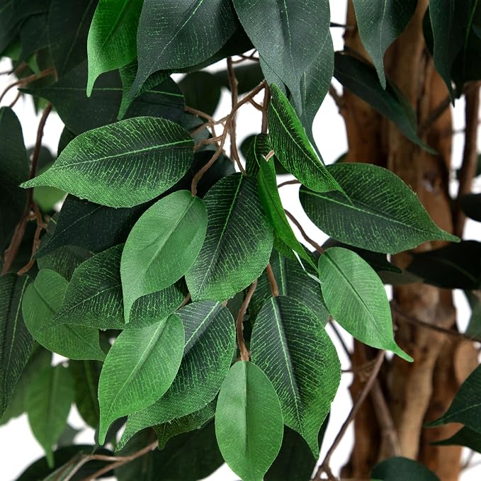 Nearly Natural 10 ft Artificial Ficus Tree Planter Floor Plant | Nature-Inspired Trunk, More than 1500 Lifelike Leaves, Black Nursery Planter Included, Office and Living Room Foyer Decor
