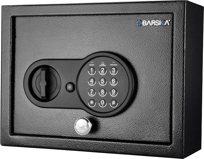 Barska Top Opening Keypad Safe – Compact Digital Security Box for Home or Office, Solid Steel, Anti-Pry Hinges, Jewelry & Valuables- drawer safe - top open drawer - in wall mounting, Hidden safes