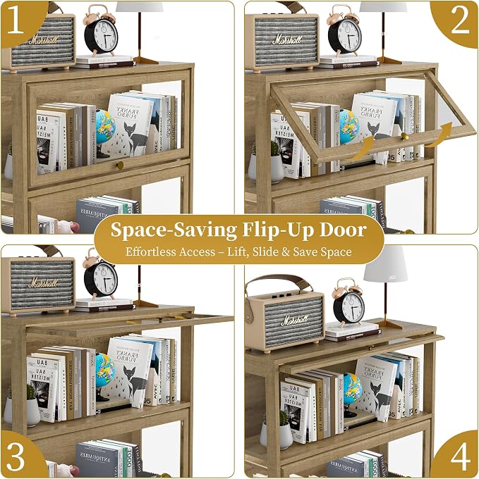 Display Cabinet with Acrylic Glass Doors,4-Tiers Curio Cabinet with LED Lighting for Collectibles, Collectibles Toy Organizers Rack & Display Shelf Display Case Storage Cabinet, Nature