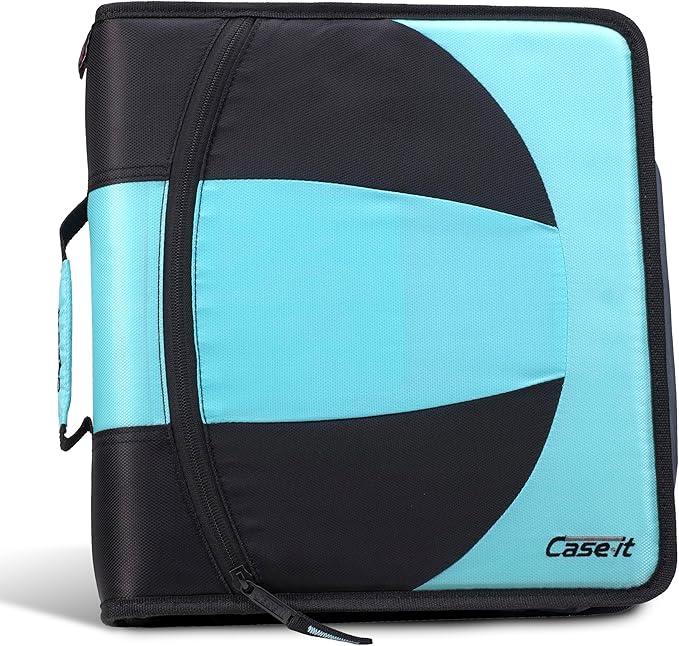 Case-it The Dual 2-in-1 Zipper Binder | Two 1.5-Inch D-Rings, 600 Sheet Capacity, Pencil Pouch & Multiple Pockets | School & Office Organizer with Shoulder Strap | Dual-101 Spearmint