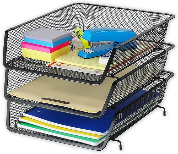 Simple Houseware Stackable Desk File Document Letter Tray Organizer, 3 Packs, Black
