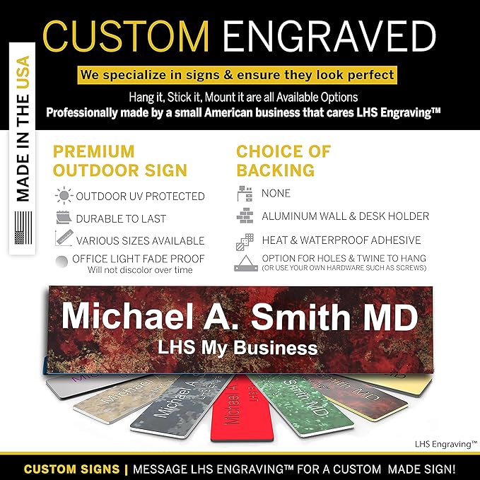 Engraved Door Signs for Office Personalized Rustico Granite Plastic Door Plaque White Letters - Made in USA 2x4 S2
