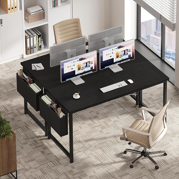 OLIXIS Computer Desk, 55 Inch Gaming Desks for Home Office Small Spaces | Writing Study Craft Work Table, Computer Workstation for Bedroom with Storage Bag, Black