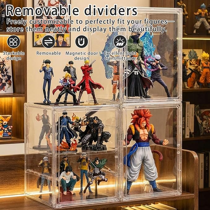 Clear Acrylic Display Case for Figures, 4 Layer Adjustable Acrylic Boxes for Display, Stackable Display Boxes for Collectibles, Action Figure Display Case for Shoe, Bread, Cosmetic, Handbag, 1 Pack