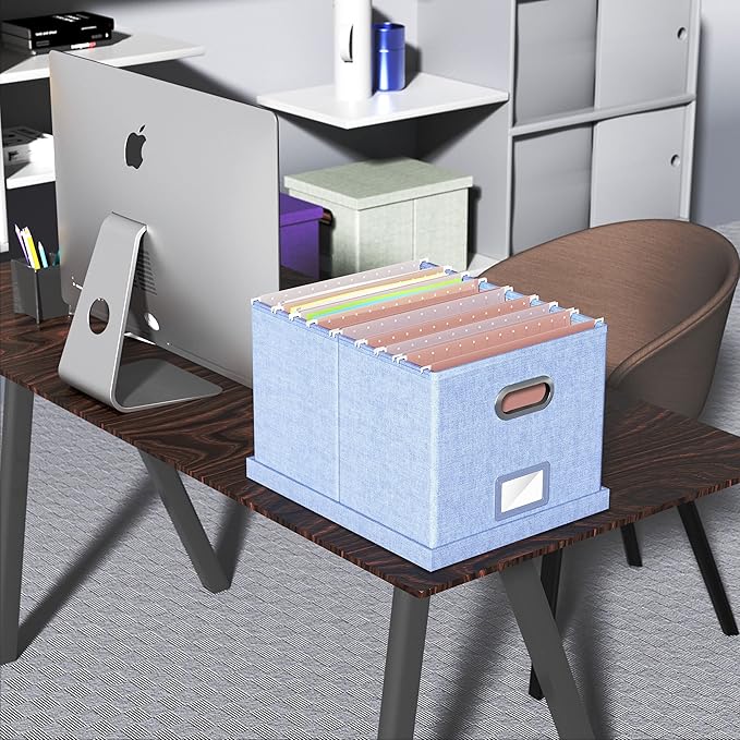 2 Pack File Storage Organizer, Filing Box, Portable File Box with Lid, Fit for Letter/Legal File Folder Storage, Document Organizer, Sky-blue