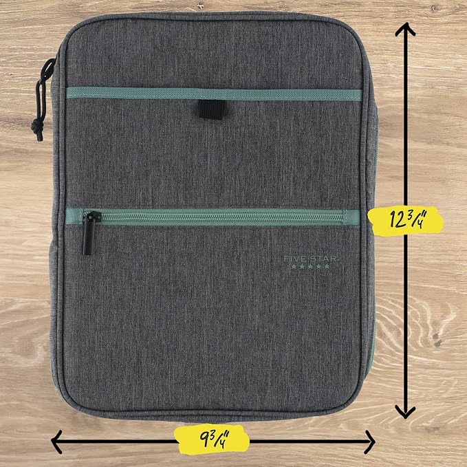 Five Star Zipper Binder, 1 Inch 3-Ring Binder with Round Rings, Carry-All with Pockets and 4-Tab Dividers, 375 Sheet Capacity, Grey/Seaglass (290920B)