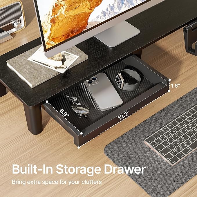 Ergonomic Monitor Stand Riser with Storage Drawer | Computer Riser For PC, Laptop,31.5" desk monitor stand,Desktop Shelf Organizer,For Home Office