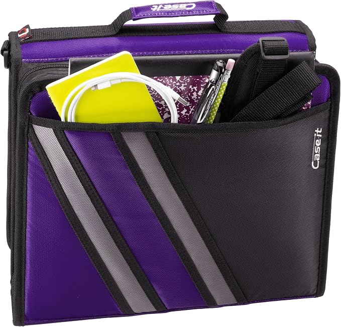 Case-it The Z Shape Zipper 6 Piece Casepack - Two s in One - Double Sided 1.5 Inch D-Ring - Multiple Pockets - 500 Page Capacity - Comes with Shoulder Strap, Deep Purple, Z-176, 6 Piece casepack