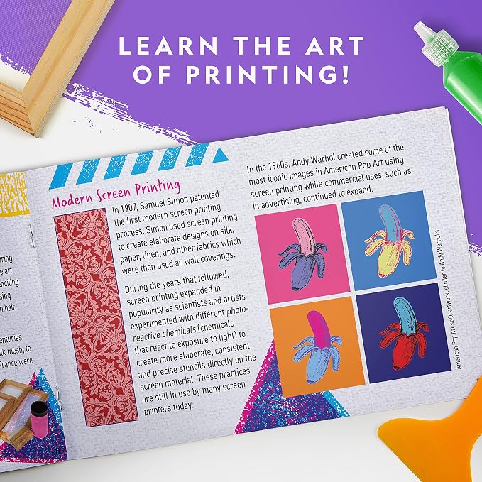 National Geographic Screen Printing Arts and Crafts Kit for Kids | Fabric Paint, Screen Printing Frame, Stencils, Squeegee, Drawstring Bag, Silk Screen Craft, Creative Birthday Gift