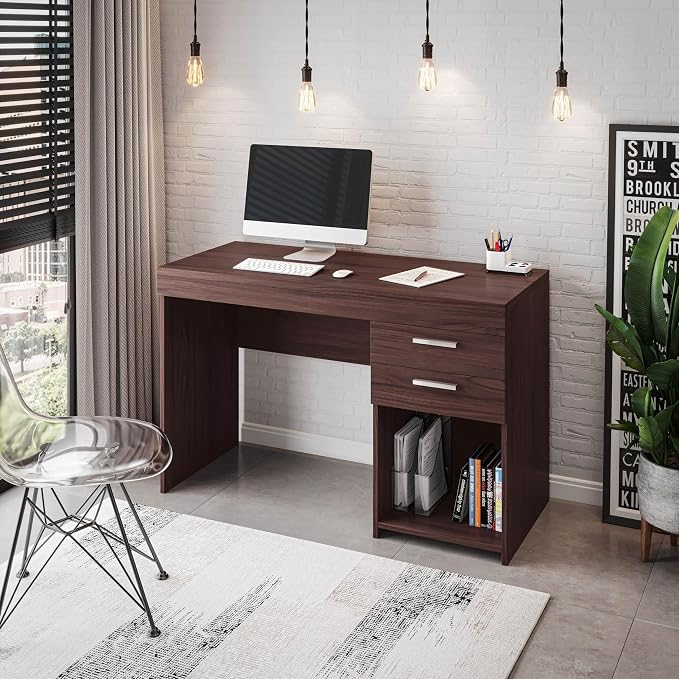 Techni Mobili 48 Inch Modern Compact Computer Desk with Drawers, Espresso | 48 Inch modern desk with storage drawers, sturdy frame, compact design, ideal for bedrooms and home office workspaces
