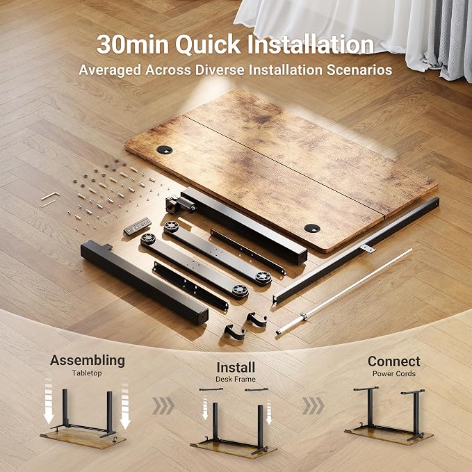 Claiks Electric Height Adjustable Standing Desk, 32x19 Inch, Rustic Brown | Smooth Height Adjustment, 3 Memory Presets, Cable management hub & hook, Stable Steel Frame, 156 lbs Capacity, Easy Assembly