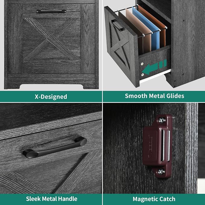 YITAHOME L Shaped Desk with Power Outlets | Computer Corner Desk, File Drawer, Monitor Stand & Storage Shelves, File Cabinet