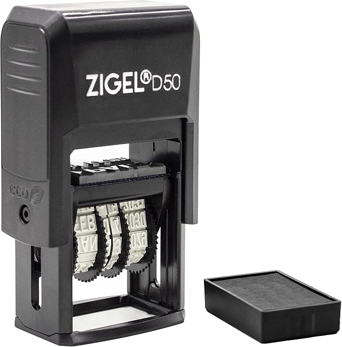 ZIGEL D50 Date Stamp with Paid - Self Inking Date Stamp - Black