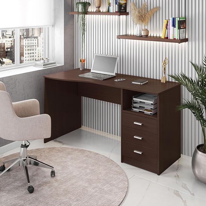 Techni Mobili 51 Inch Classic Computer Desk w/ Drawers & Storage, Wenge | 51 Inch classic desk with 3 drawers, spacious storage, sturdy frame, and functional home office workstation for modern setups