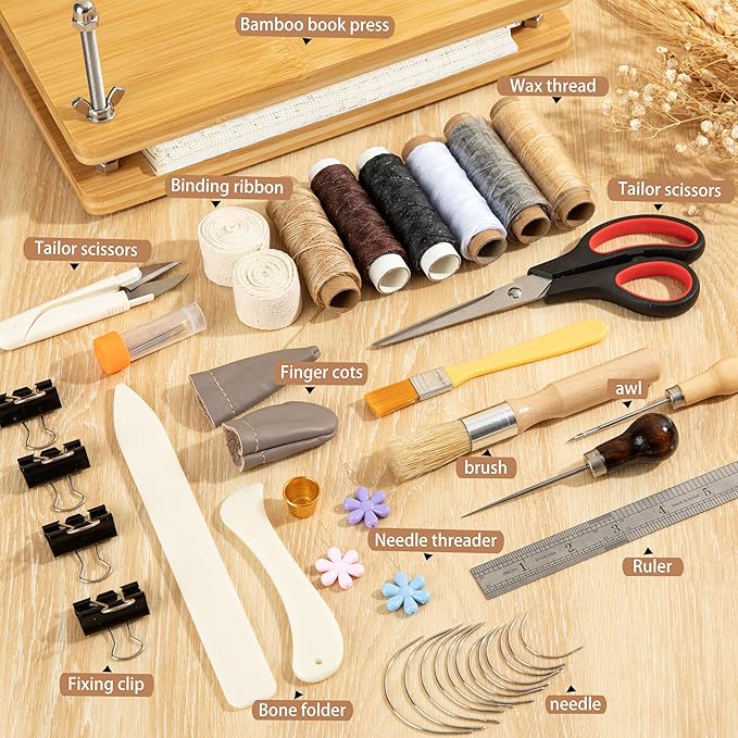 pamctry 50 Pcs Book Binding Kits for Beginners - Complete DIY Kit with Tools & Instructions, 11.6 x 7.8 Inches