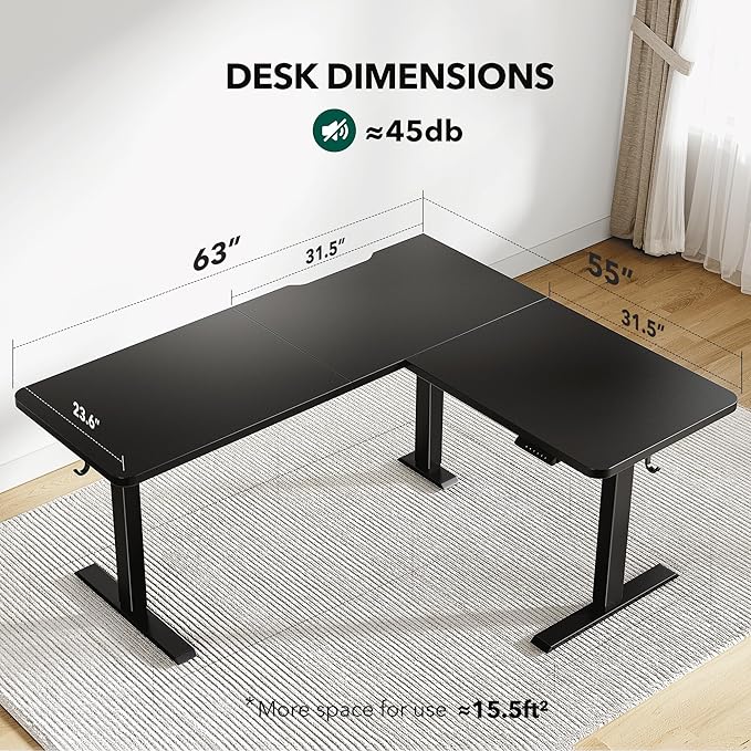 Cubiker L Shaped Standing Desk - 63 x 55 Inch Electric Adjustable Height Corner Standing Desk, Ergonomic Sit Stand Up Table with 3 Memory Buttons, Splice Board for Home Office, Black