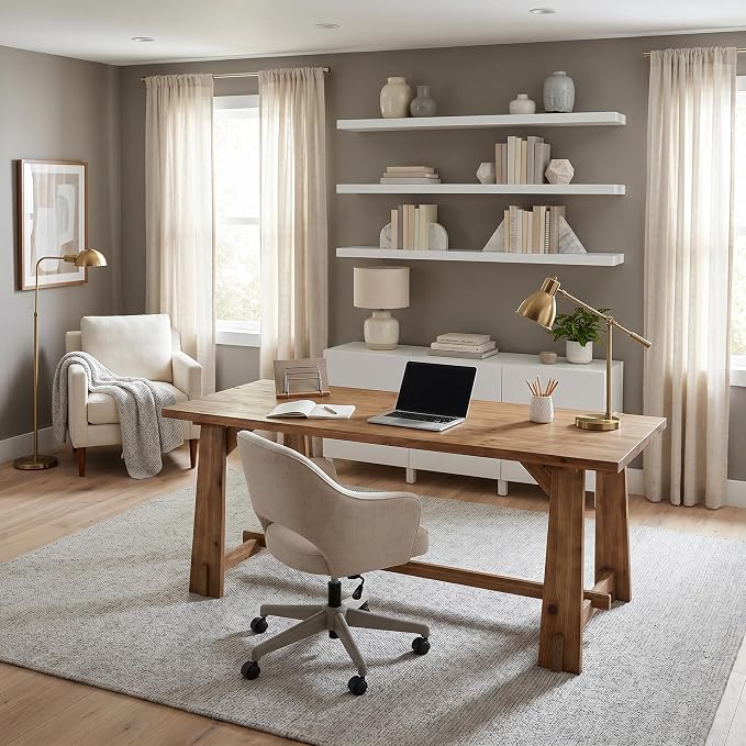 LITTLE TREE 63" Long Large Wood Desks, Solid Wood Office Desk | Farmhouse Executive Computer Desk, Large Work Writing Table, Rustic Brown Business Furniture for Home