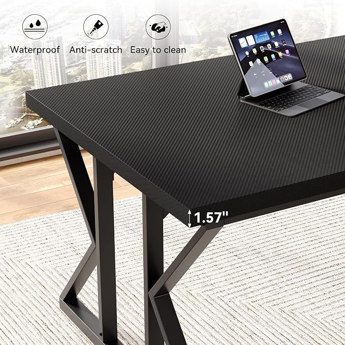 LITTLE TREE 78.7 Inch Large Executive Desk, Extra Long Computer Office Desk Workstation, Modern Simple Style Laptop Table, Sturdy Wooden Writing Workstation for Home Black