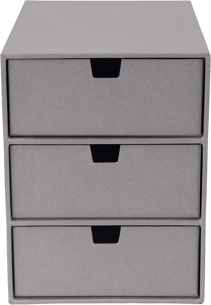 Bigso Box of Sweden Ingrid 3-Drawer Fiberboard Desk Organizer Drawers | Durable Desk Storage Organizer for Office Supplies & Accessories | Stackable Desktop Drawers | 6.3" x 9.9" x 8.1" | Light Grey