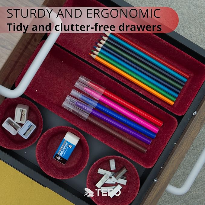 Teeo - Drawer Organizers - Office Supply Organizer - Desktop Drawers - Organizing Containers - Jewelry Tray Makeup Storage Home Dividers Compartment Desk Caddy Cosmetic Bins - Pack of 9, Burgundy