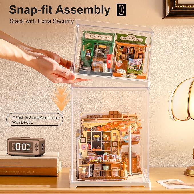 Rolife Dust Cover for DIY Miniature House, 8.8 x 7.6 x 6.1 Inches Clear Acrylic Display Case for Specific Mini Dollhouse Kits, Transparent Protective Showcase for Collectibles & Action Figures