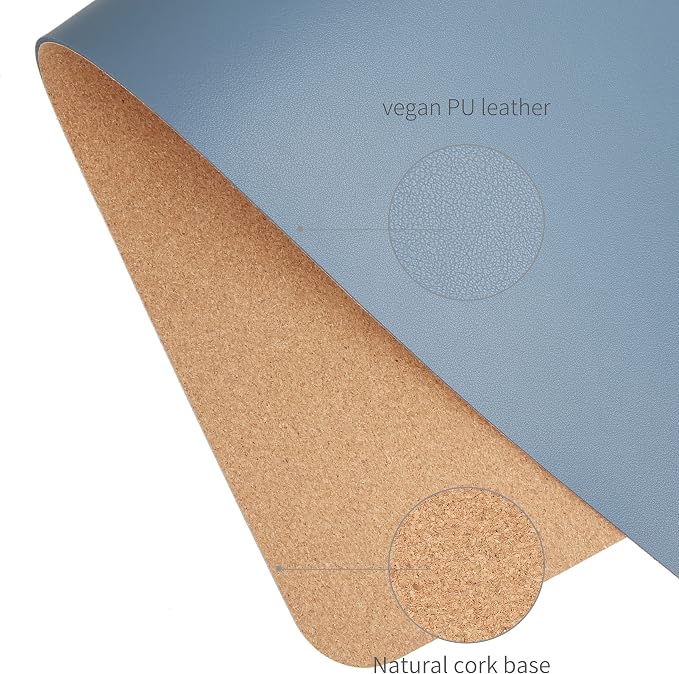 RENMTURE Dual-Sided Mouse Pad, Natural Cork & PU Leather Large Desk Pad for Office and Home Work, Desk Protector Non-Slip, Waterproof, Easy Clean (Blue Gray, 23.6" x 13.7")