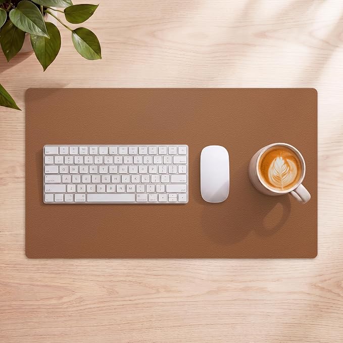 AFIING Leather Desk Mat, Brown, 23.6" x 13.8", Desk Pad Protector | Dual-Sided & PU Leather, Waterproof, Non-Slip for Mouse Pad, Writing, Home Office& Laptop