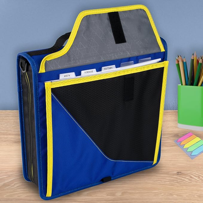 Five Star Zipper Binder, 3-Inch D-Ring Case Binder, 850-Sheet Capacity, Multiple Pockets, Front 5-Tab Expanding File, Removable Padded Case and Shoulder Strap, Cosmic Blast (292960M)