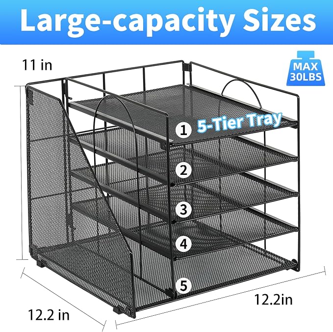 Desk Organizer, 5-Tier Paper Organizer Letter Tray, Black | Desk Organizers and Accessories, Office Desk Accessories & Workspace Organizers, Desktop File Organizer for Office Supplies