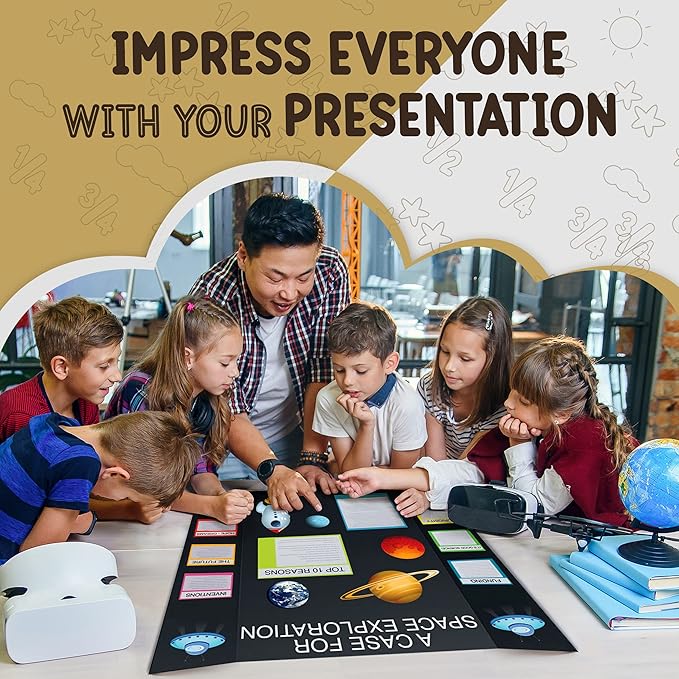 White Trifold Presentation Board 36" x 48" (Pack of 24) Self-Adhesive Science Subtitles Included - Display Exhibition Board Lightweight and Portable with Smooth Surface - by Emraw