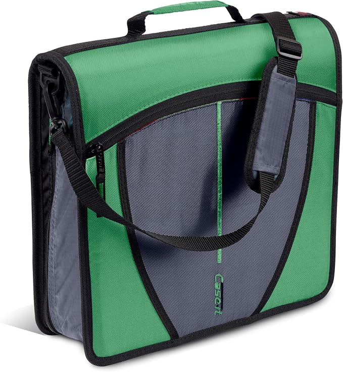 Case-it Mighty Zip Tab School Zipper Binder | 3-Inch O-Rings, 600-Sheet Capacity, 5-Subject Expanding File Folder, Multiple Pockets & Storage Organizer, Shoulder Strap | D-146 Canopy Green (Pack of 6)