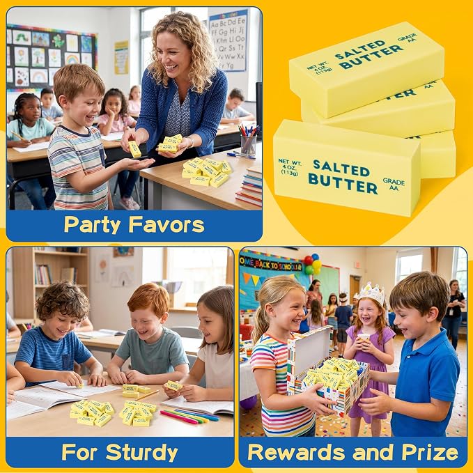 Laffact Butter Mini Eraser Bulk for Kids, 60Pcs Back to School Student Gift