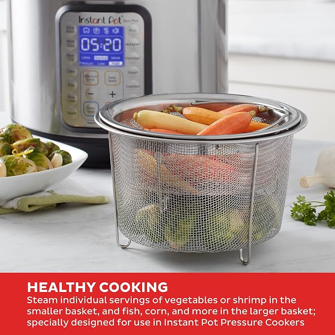 Instant Pot Official Mesh Steamer Basket Set, Stainless Steel, Dual-Purpose Steamer & Strainer, Easy-Lift Handle, Dishwasher Safe, Rust-Resistant, Essential Accessory for Healthy Cooking