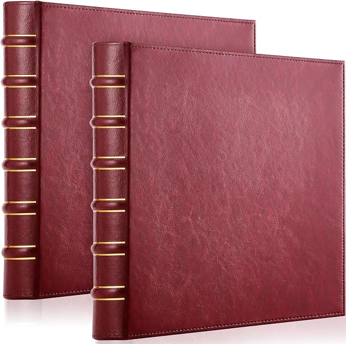 ReliThick 2 Pcs Vintage Hardback Leather 3 Ring Binder, 1 Inch D Rings Holds 200 Sheets, Professional Binder Organizer, Planner, for School and Office Supplies(Red)
