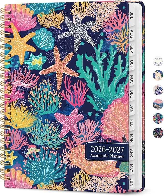 Taja Planner 2026-2027, Jul 2026-Jun 2027 Monthly & Weekly Calendar Planner | 6.3" x 8.5", Hardcover Academic Calendar, Teacher Student Agenda Book with Tabs, School Office Supplies, Coral Reef