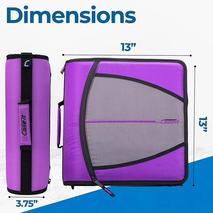 Case-it School Zipper Binder | 3" O-Rings | 600-Sheet | D-146 Deep Purple | Mighty Zip Tab, 5-Subject Expanding File Folder, Multiple Pockets, Storage Organizer, Shoulder Strap, Office