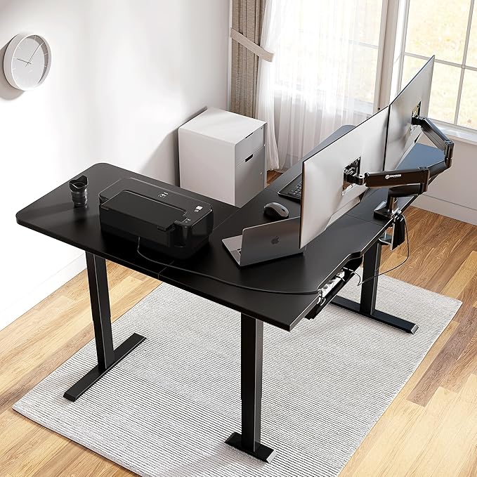Cubiker L Shaped Standing Desk - 63 x 55 Inch Electric Adjustable Height Corner Standing Desk, Ergonomic Sit Stand Up Table with 3 Memory Buttons, Splice Board for Home Office, Black
