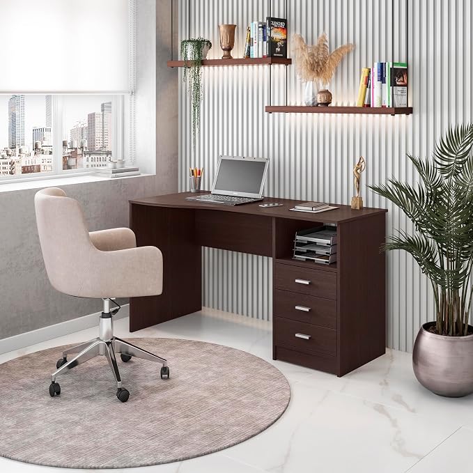 Techni Mobili 51 Inch Classic Computer Desk w/Drawers & Storage, Wenge | 51 Inch classic desk with 3 drawers, spacious storage, sturdy frame, and functional home office workstation for modern setups